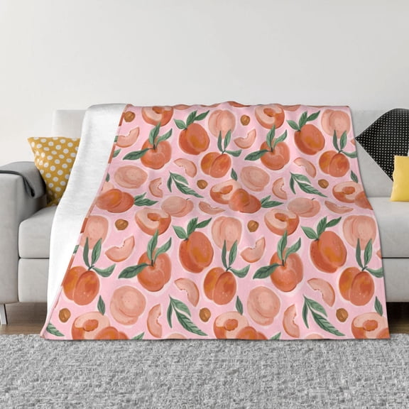 Vsdgher Painting Peach Pattern Fleece Throw Blanket, Horizontal Fleece Bedding Home Decor for Couch & Bed All Season Use -60"x50"