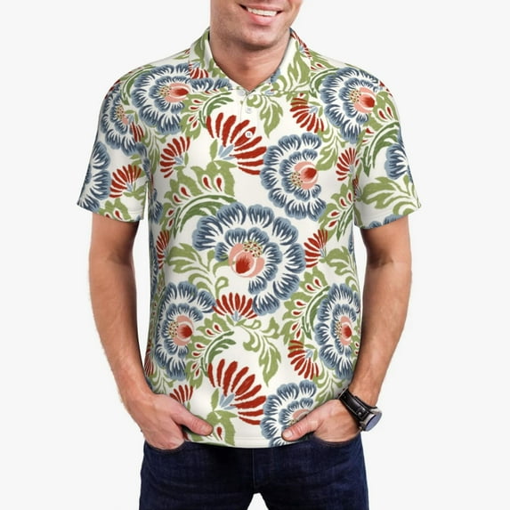Vsdgher Paisley Floral 5 Polo Shirts for Men, Men's Short Sleeve Stretch Polo Shirt, Shirts for Men-3X-Large