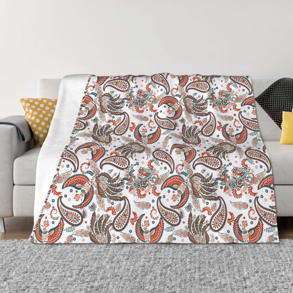 Vsdgher Paisley Floral Pattern Fleece Throw Blanket, Horizontal Fleece Bedding Home Decor for Couch & Bed All Season Use -80"x60"