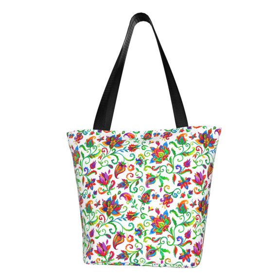 Vsdgher Paisley print Reusable Shopping Grocery Bags for Women Shopping with Pouch Foldable Pouch Lightweight Polyester Fabric