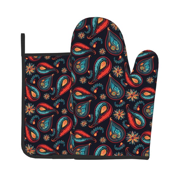 Vsdgher Paisley1 Oven Mitts and Pot Holders 2 pcs Set,High Heat Resistant Kitchen Oven Glove for Baking and Cooking