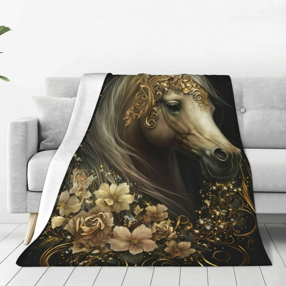 Vsdgher Palatial Gold Pattern Horse Ultra-Soft Micro flannel Blanket Throw Blankets for Couch Sofa, Bed (4 sizes)-80"x60"