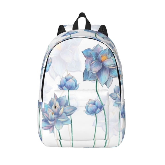 Vsdgher Pale Blue Lotus Flowers Print Canvas Backpack Travel Rucksack Unisex Knapsack 15.7/17.7Inch Laptop Backpack for Work,College -Small