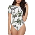 thumbnail image 1 of Vsdgher Palm Trees Zebra Prinr Short Sleeve Body suit for Womens, Sexy Onesie One Piece Round Neck Bodysuit Shapewear Tummy Control-X-Large, 1 of 1