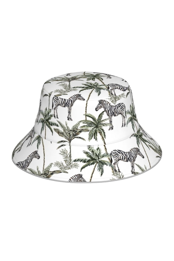 Palm Trees Zebra Print Bucket Hat for Men&Women Bucket Hat Reversible Summer Double-Side-Wear Travel Gardening, Beach, Camping, Hiking, Fishing Cap