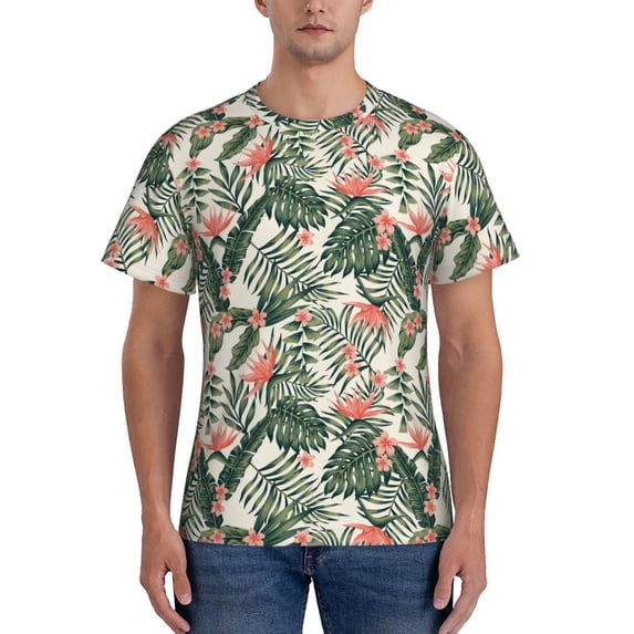 Vsdgher Palm Trees and Tropical Print Men's Dry Fit Mesh Athletic Shirts Moisture Wicking Tennis T-Shirt Tops