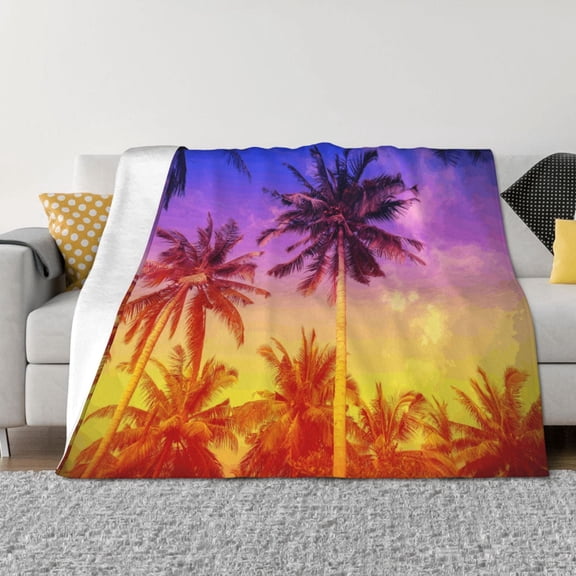 Vsdgher Palm Trees at Sunset Pattern Fleece Throw Blanket, Horizontal Fleece Bedding Home Decor for Couch & Bed All Season Use -40"x30"