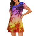 thumbnail image 1 of Vsdgher Palm Trees at Sunset Pattern Womens Short Sleeve Sleepshirt Scoopneck Cute Nightdress Ruffle Comfy Nightgown, 1 of 6