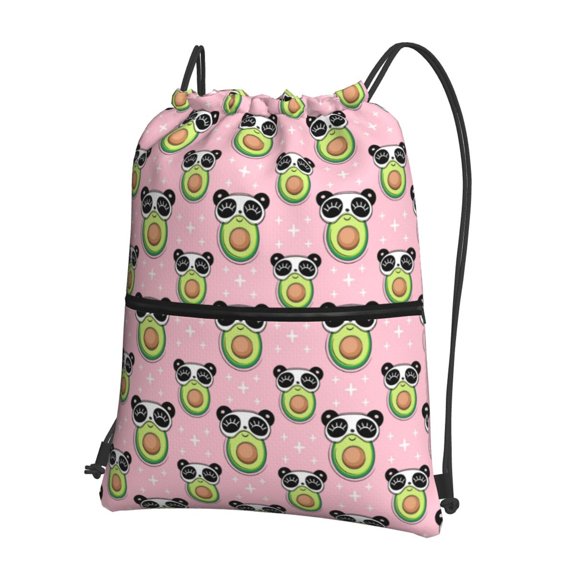 Vsdgher Panda Avocado Drawstring Backpack Water Resistant String Bag Sports Sackpack Gym Sack for Men Women