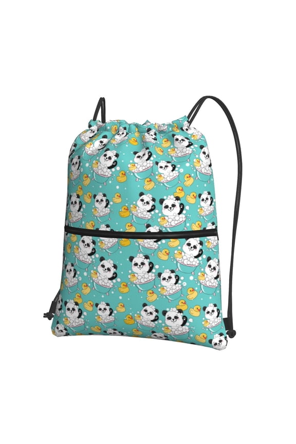 Panda Bathing In The Bath Drawstring Backpack Water Resistant String Bag Sports Sackpack Gym Sack for Men Women