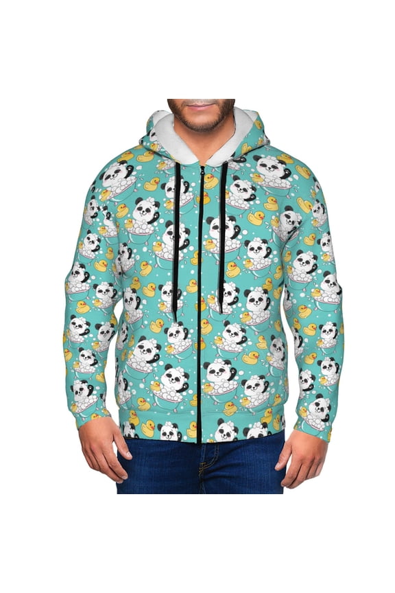 Panda Bathing Mens Hoodies Zip Hoodie, Hoodies for Men, Zip-up Hooded Sweatshirt-XX-Large