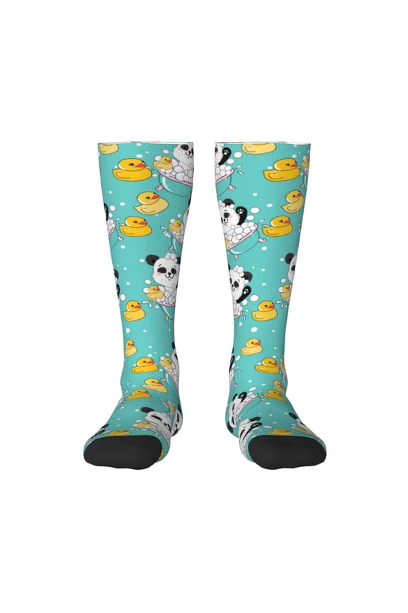Panda Bathing Print Thigh High Socks Extra Long Stretchy Sock Women Over Knee High Opaque Stocking Daily Wear