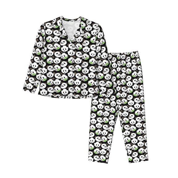 Vsdgher Panda Bear Pajamas Set Long Sleeve Sleepwear Womens Button Down Nightwear Pj Sets-Medium