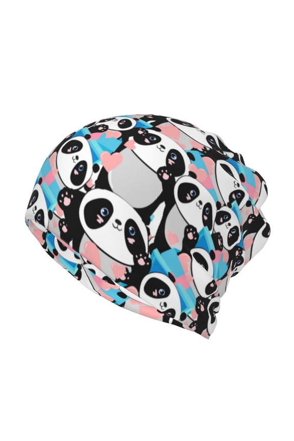 Panda Cute Hearts Slouchy Beanie Hat for Men/Women, Skull Cap Chemo Cap Night Sleeping Cap