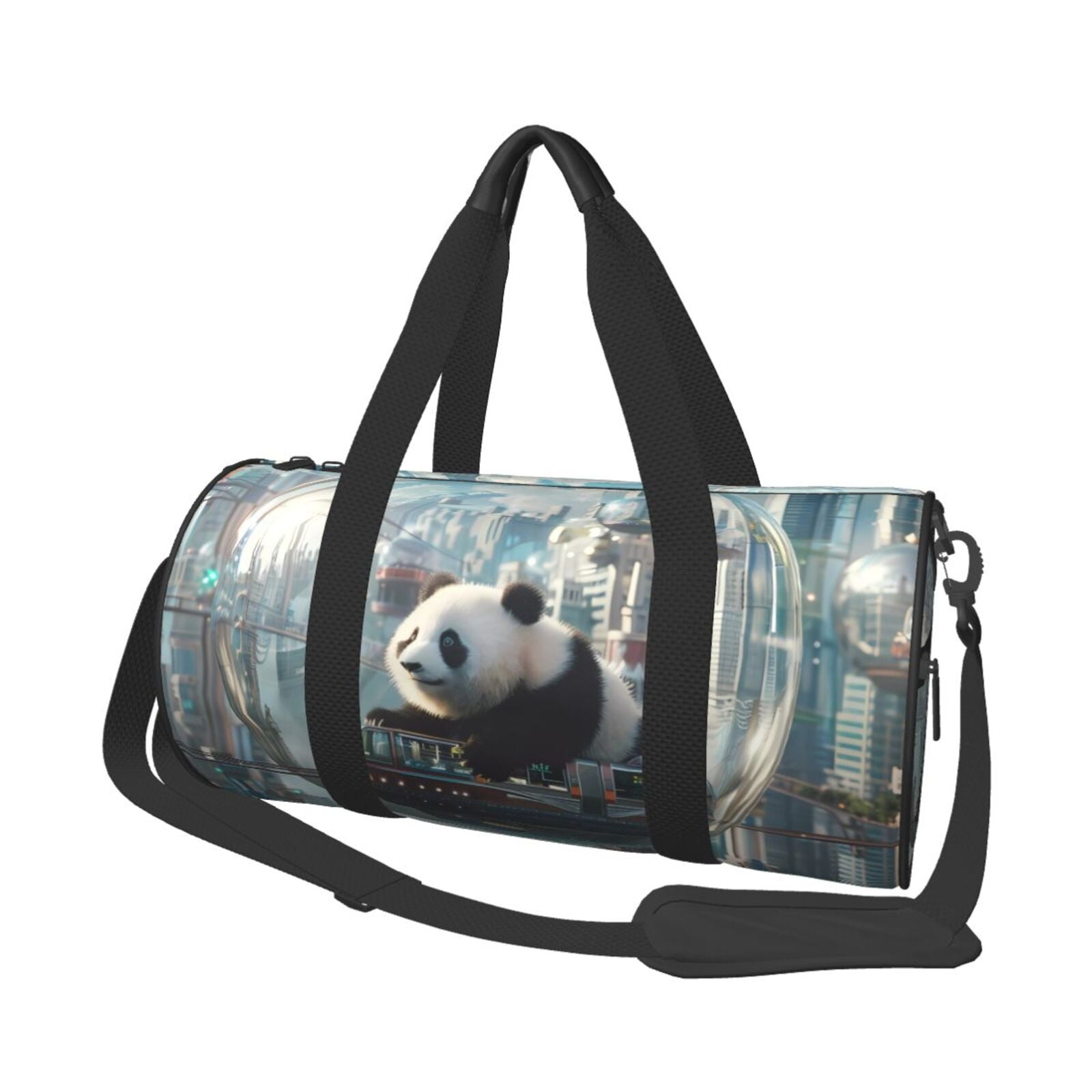 Vsdgher Panda In Futuristic City 45L Foldable Duffel Bag, Sports Gym Bag,Overnight Bag, Portable Weekender Bag for Airplanes