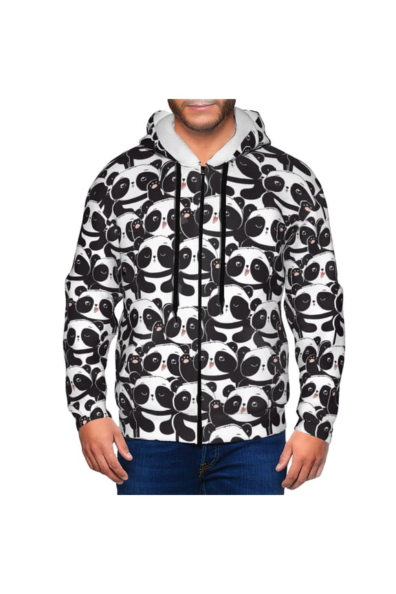 Panda Mens Hoodies Zip Hoodie, Hoodies for Men, Zip-up Hooded Sweatshirt-Medium
