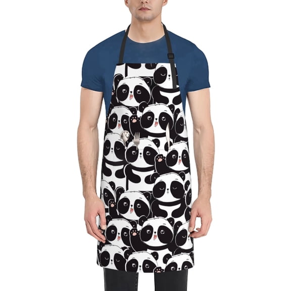 Vsdgher Panda Waterproof Apron with 2 Pockets Kitchen Chef Aprons Bibs for Grooming Cooking Baking Painting Gardening
