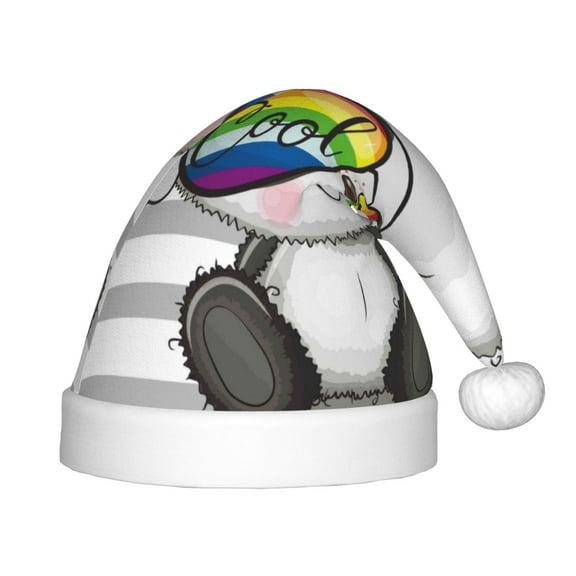 Vsdgher Panda with Sun glasses Christmas Hat, Santa Hat for Kids Xmas Holiday Hat Red Classic Christmas New Year Festive Party Supplies