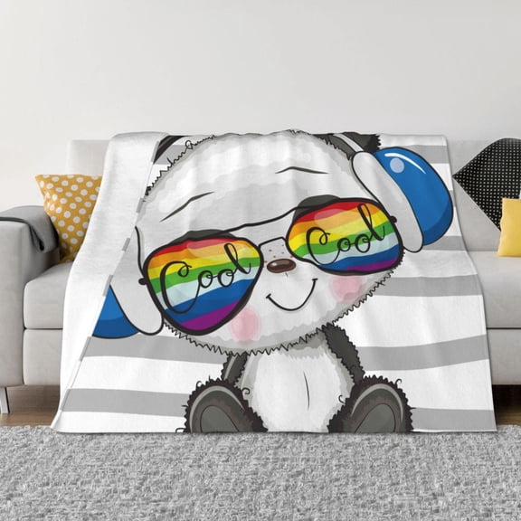 Vsdgher Panda with Sun glasses Pattern Fleece Throw Blanket, Horizontal Fleece Bedding Home Decor for Couch & Bed All Season Use -60"x50"