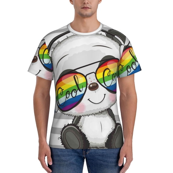 Vsdgher Panda with Sun glasses Print Men's Dry Fit Mesh Athletic Shirts Moisture Wicking Tennis T-Shirt Tops