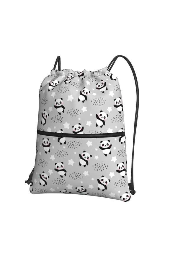 Pandas Between Clouds and Stars Drawstring Backpack Water Resistant String Bag Sports Sackpack Gym Sack for Men Women