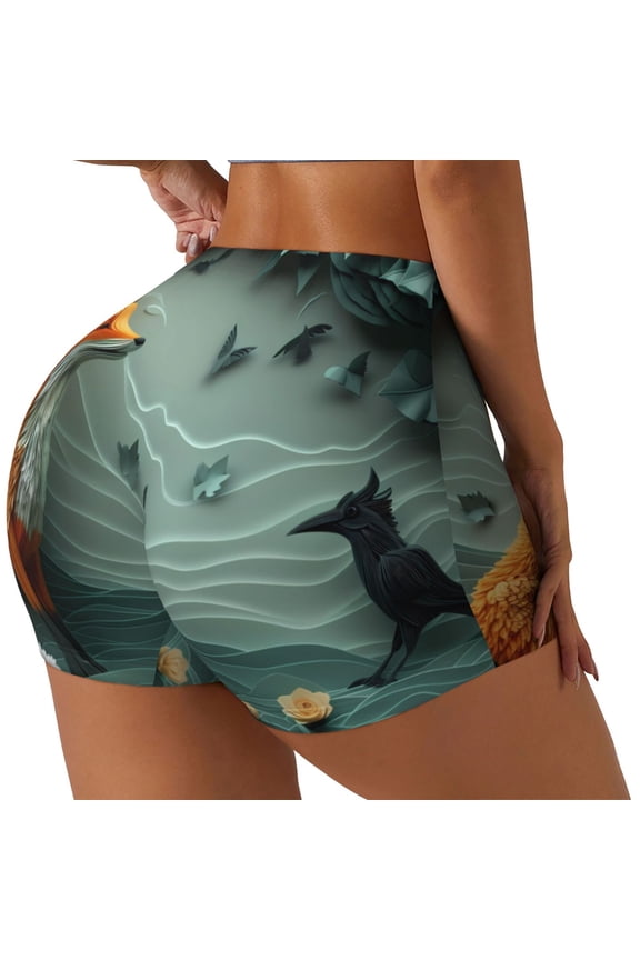 Paper Fox Crow Fantasy Workout Shorts for Women Seamless Soft Smooth Gym Yoga Scrunch Active Exercise Fitness Shorts-X-Large