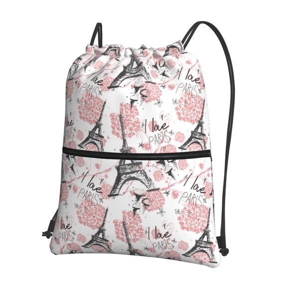 Vsdgher Paris Drawstring Backpack Water Resistant String Bag Sports Sackpack Gym Sack for Men Women