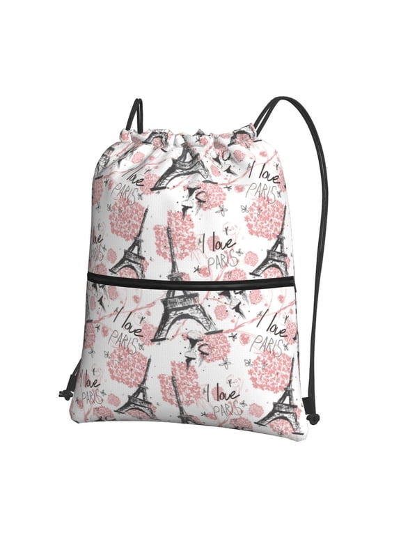 Paris Drawstring Backpack Water Resistant String Bag Sports Sackpack Gym Sack for Men Women