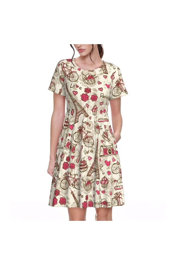 Paris Vintage for Womens Summer 2025 Casual Midi Maxi Dresses Lightweight Short Sleeve Round Neck Beach Dress -3X-Large