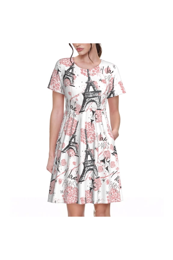 Paris for Womens Summer 2025 Casual Midi Maxi Dresses Lightweight Short Sleeve Round Neck Beach Dress -3X-Large