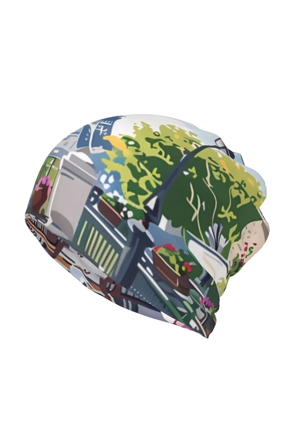Parisian Cafe With Eiffel Slouchy Beanie Hat for Men/Women, Skull Cap Chemo Cap Night Sleeping Cap