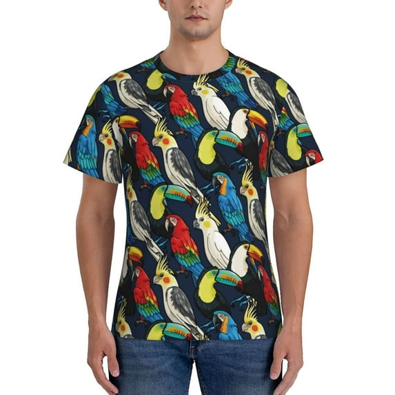 Vsdgher Parrot Print Men's Dry Fit Mesh Athletic Shirts Moisture Wicking Tennis T-Shirt Tops