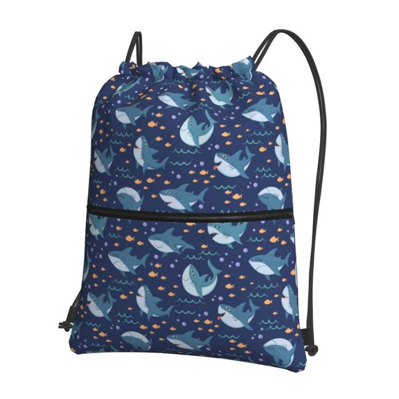 Vsdgher Cartoon Sharks2 Drawstring Backpack Water Resistant String Bag Sports Sackpack Gym Sack for Men Women