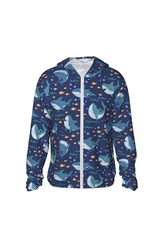 Party Shark Cut Print Adult Hoodie Shirts Rash Guard for Men Women,Long Sleeve Sun Protection Fishing Shirts for Athletic Running Swim-Large