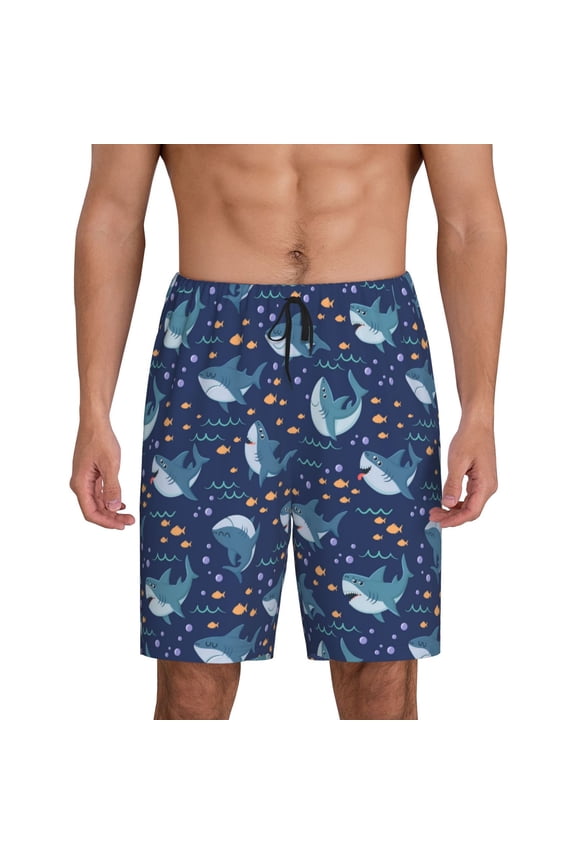 Party Shark Cut Print Men's Pajama Shorts Lounge Bottoms Sleep Shorts Elastic Waist Lightweight PJ Shorts with Pockets-3X-Large