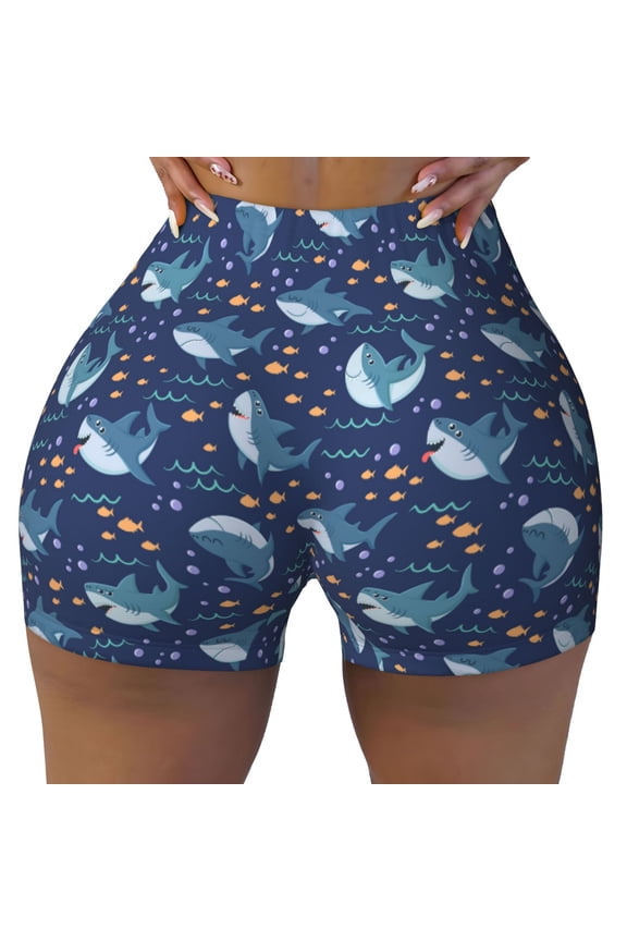 Party Shark Cut print Workout Shorts for Women Seamless Soft Smooth Gym Yoga Scrunch Active Exercise Fitness Shorts