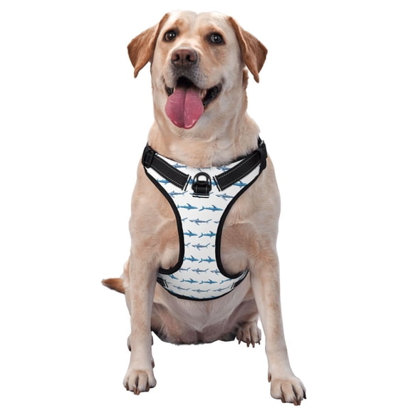 Vsdgher Party Shark Cute Pattern Dog Harness,No Pull Pet Harness with Soft Padded Handle,Adjustable Reflective Vest with 2 Buckles,4 Slide Buckles,S-XL X-Large