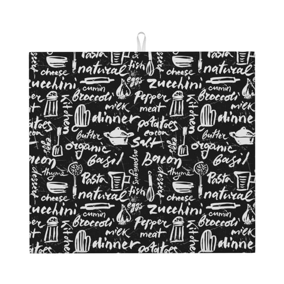 Vsdgher Pasta Bacon Print Dish Drying Mat, Kitchen Counter Mat, Dish Drying Pad for Dishes, Utensils, Pots and Pans,16" x 18"