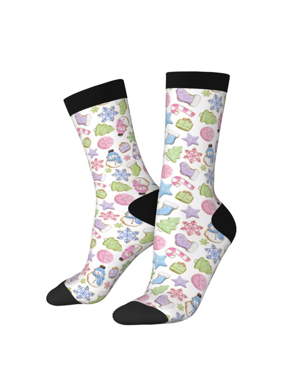 Pastel Christmas Cookies Crew Socks for Men & Women, Breathable Casual Athletic Ankle Socks