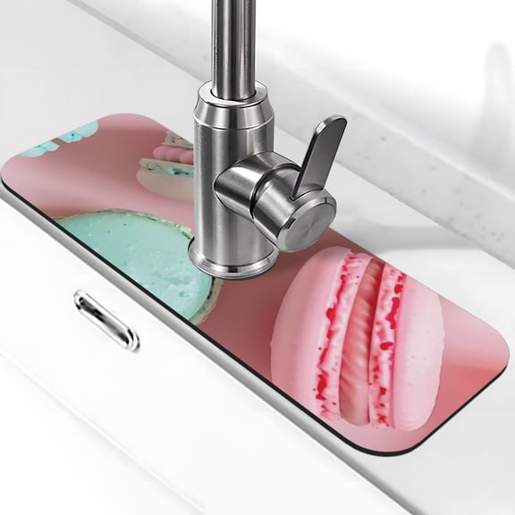 Vsdgher Pastel Macarons Delight Kitchen Sink Splash Guard Faucet Mat -1 PC Super Absorbent Fast Drying Mat Sink Gadgets-Splash, Bathroom,Sink Mat,(15" X 5.5" )