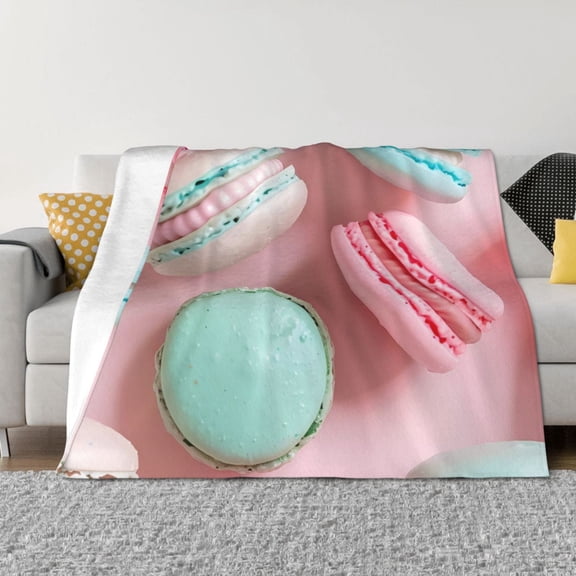 Vsdgher Pastel Macarons Delight Pattern Fleece Throw Blanket, Horizontal Fleece Bedding Home Decor for Couch & Bed All Season Use -50"x40"