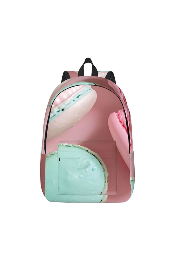 Pastel Macarons Delight Print Canvas Backpack Travel Rucksack Unisex Knapsack 15.7/17.7Inch Laptop Backpack for Work,College -Medium