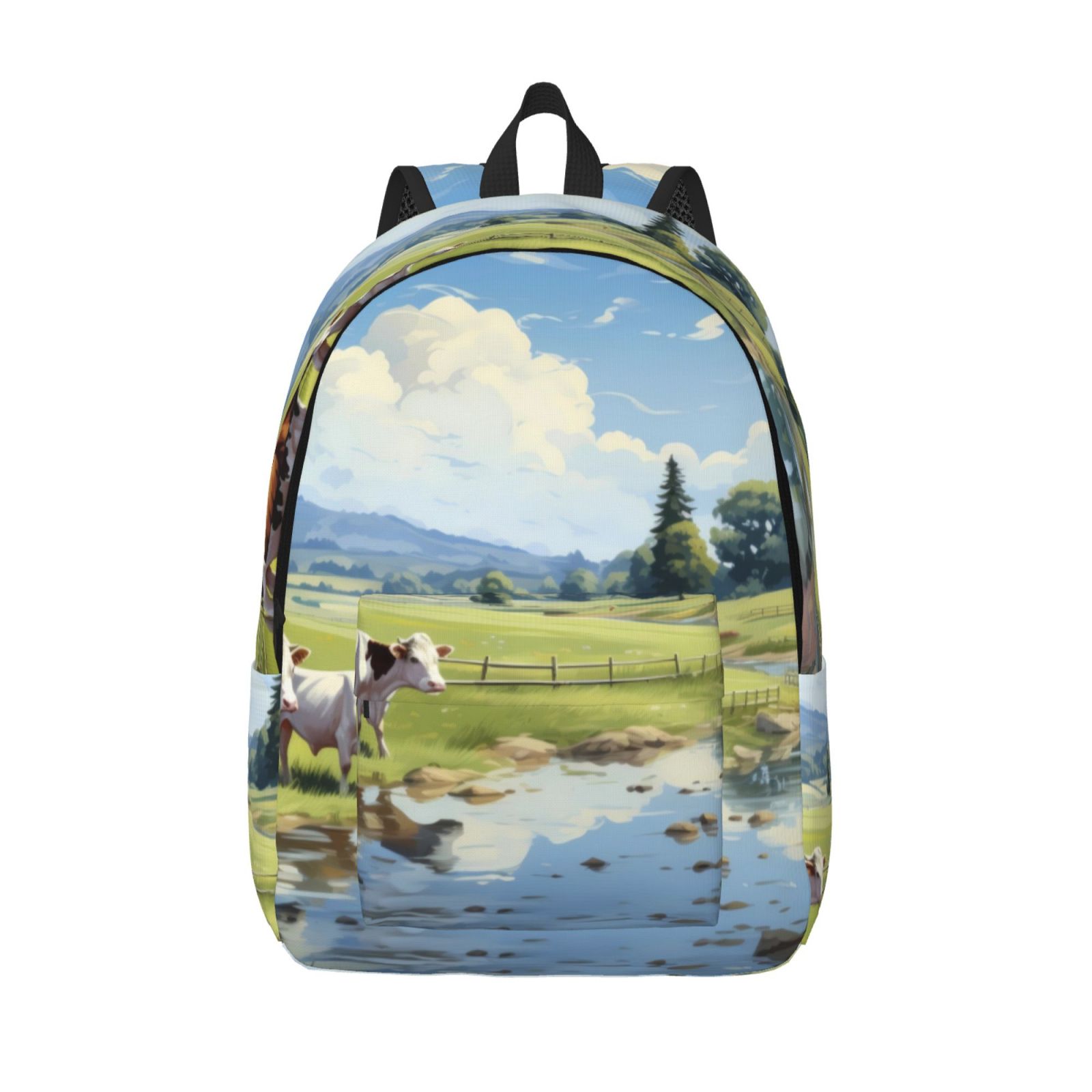 Vsdgher Pasture Cow Print Canvas Backpack Travel Rucksack Unisex Knapsack 15.7/17.7Inch Laptop Backpack for Work,College -Medium