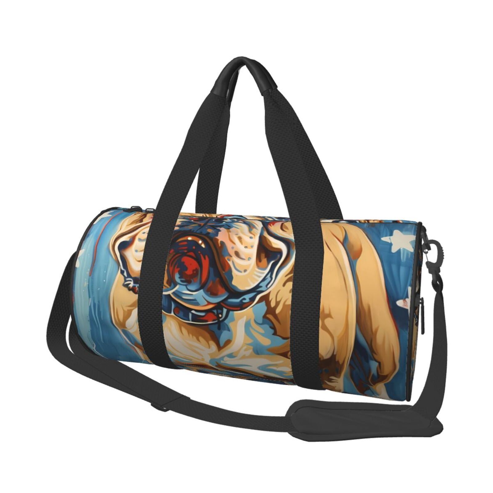 Vsdgher Patriotic Bulldog Welcome 45L Foldable Duffel Bag, Sports Gym Bag,Overnight Bag, Portable Weekender Bag for Airplanes