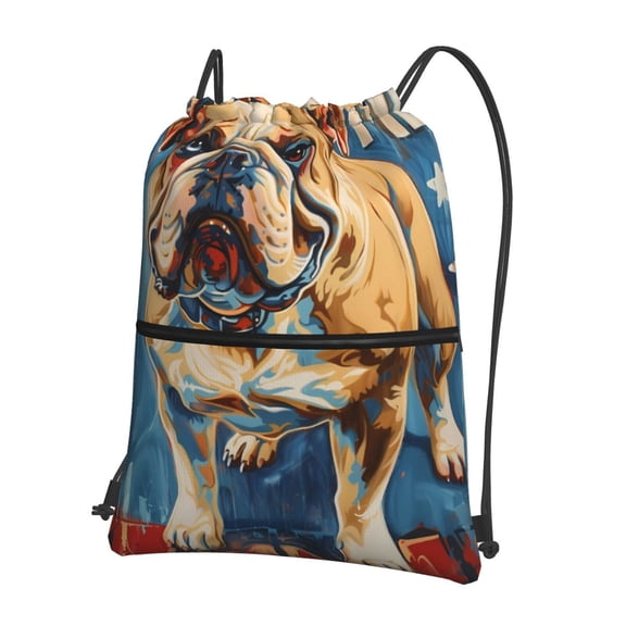 Vsdgher Patriotic Bulldog Welcome Drawstring Backpack Water Resistant String Bag Sports Sackpack Gym Sack for Men Women