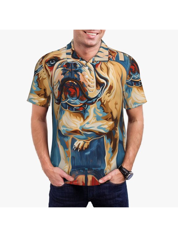 Patriotic Bulldog Welcome Polo Shirts for Men, Men's Short Sleeve Stretch Polo Shirt, Shirts for Men-3X-Large