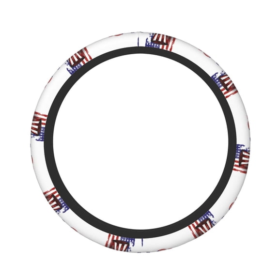 Vsdgher Patriotic Skull Art Pattern Elastic Car Steering Wheel Cover,Car Wheel Cover Protector Car Accessory for Steering Wheel with a Diameter of 14.5"-15"