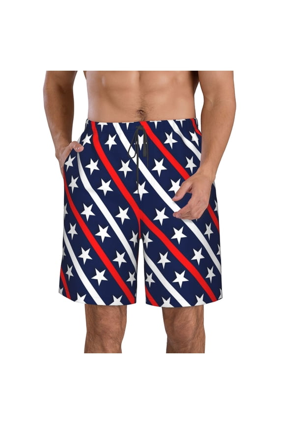 Patriotic Star Men's Beach Shorts, Surfing shorts, Swim trunks, Quick Dry Swim Trunks for Surfing Beach Fun -