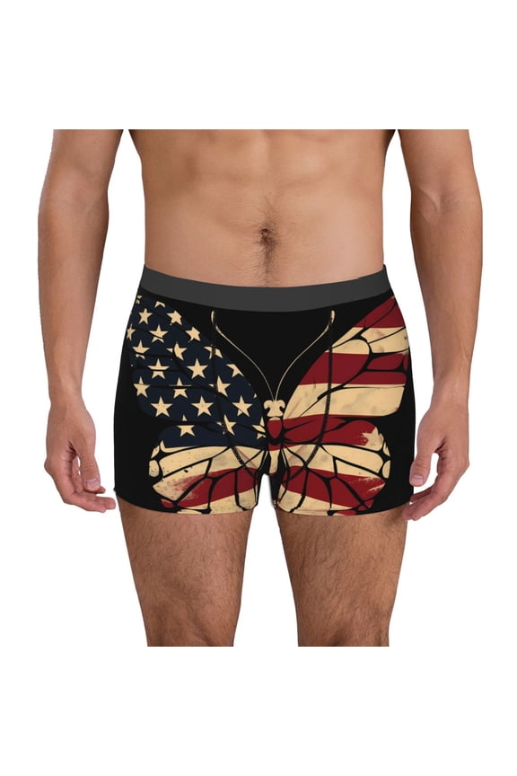 Patriotic USA Butterfly Art Pattern Men's Boxer Brief Underwear,Soft Funny Underwear for Men-Small