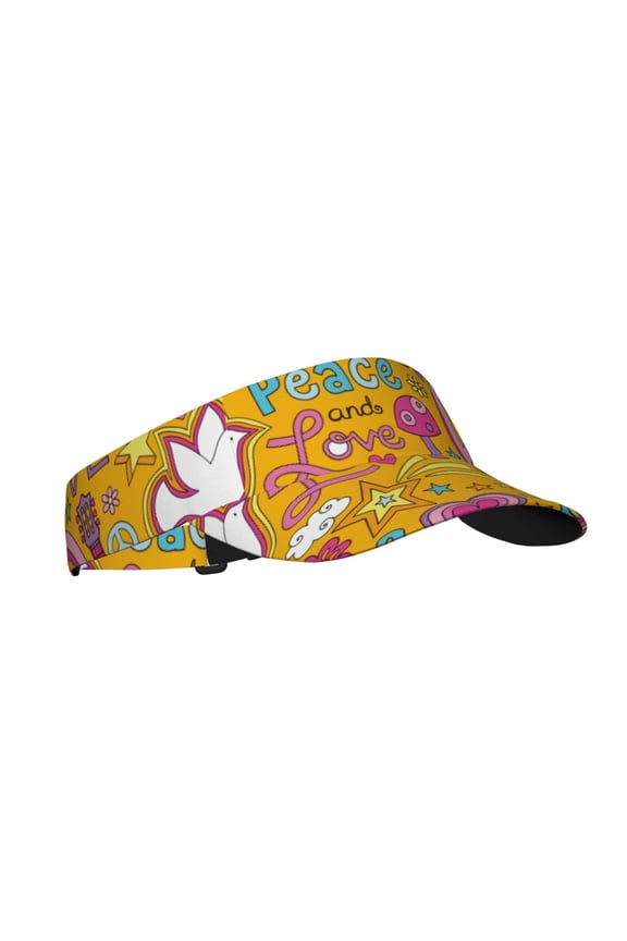 Peace Love and Dove Flower Power Print Adult Sunscreen Visor Cap,1 Piece of Sport Sun Visor Hats Adjustable Sun Hat for Outdoor Activities Fits for Women and Men (One Size)